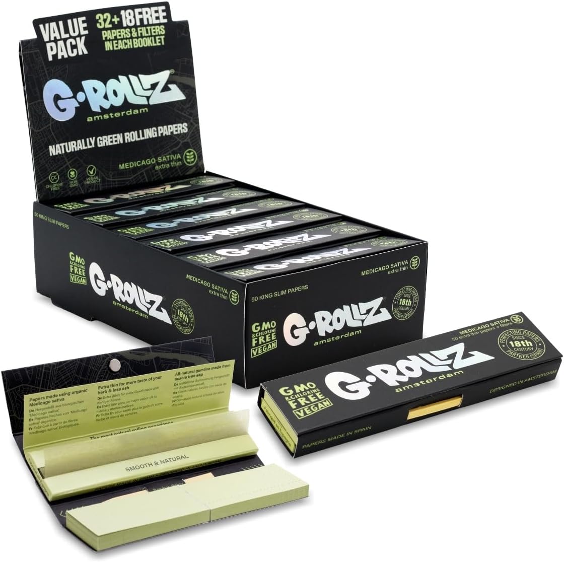 G-Rollz - Medicago Sativa Extra Thin Papers + tips + poker