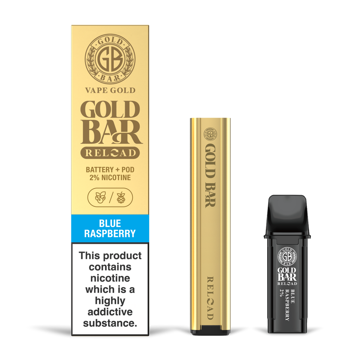 GOLD BAR RELOAD BATTERY + POD BLUE RASPBERRY (10)