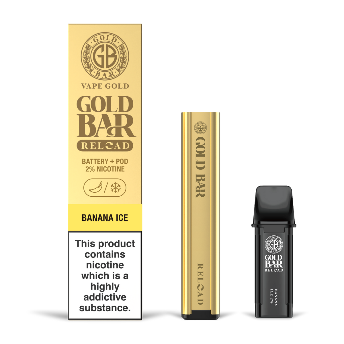 GOLD BAR RELOAD BATTERY + POD BANANA ICE (10)