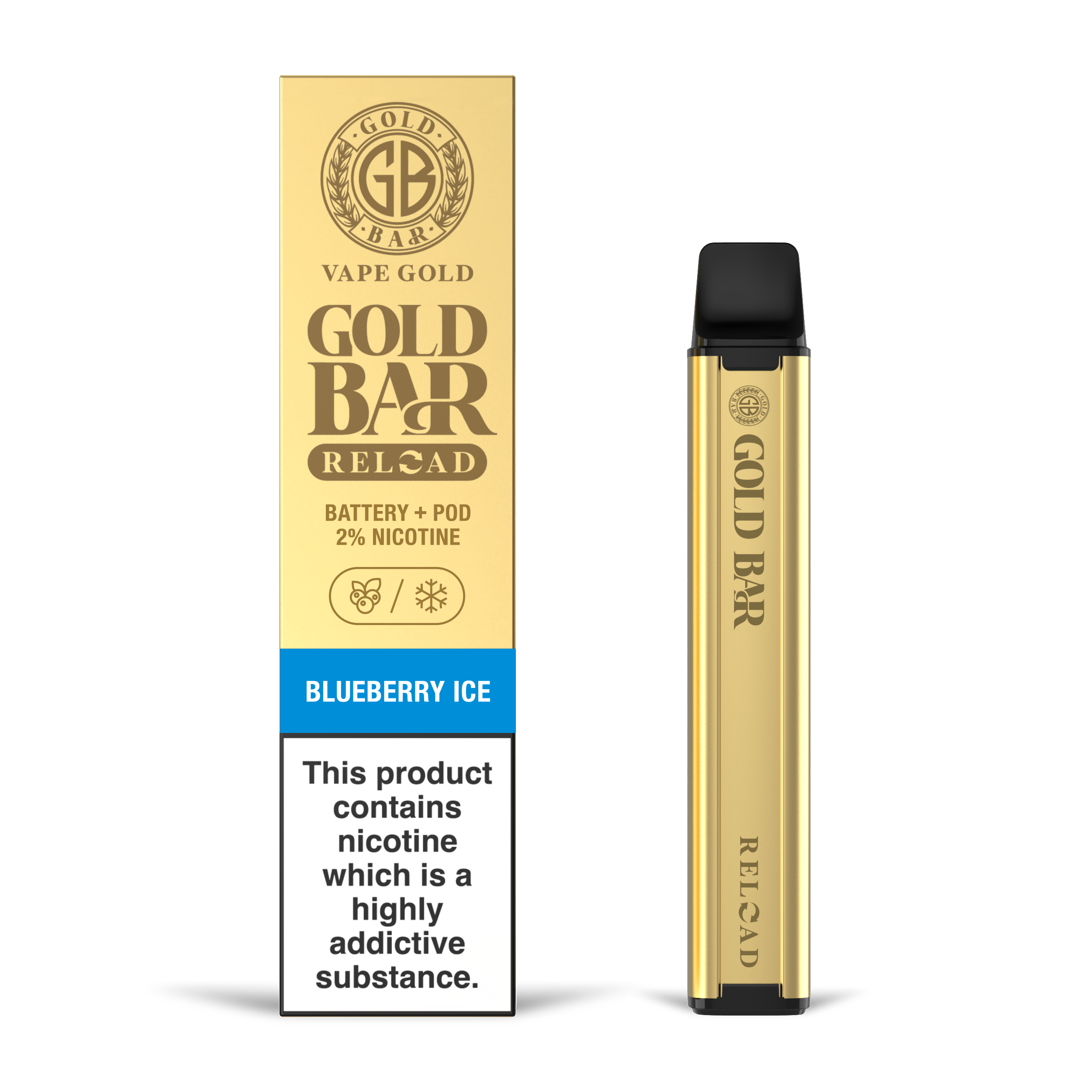 GOLD BAR RELOAD BATTERY + POD BLUEBERRY ICE (10)