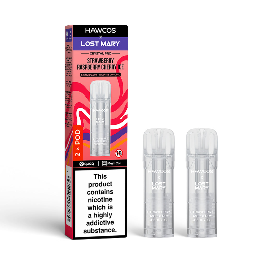 HAWCOS x LOST MARY HX600 2PK POD STRAWBERRY RASPBERRY CHERRY ICE (10)