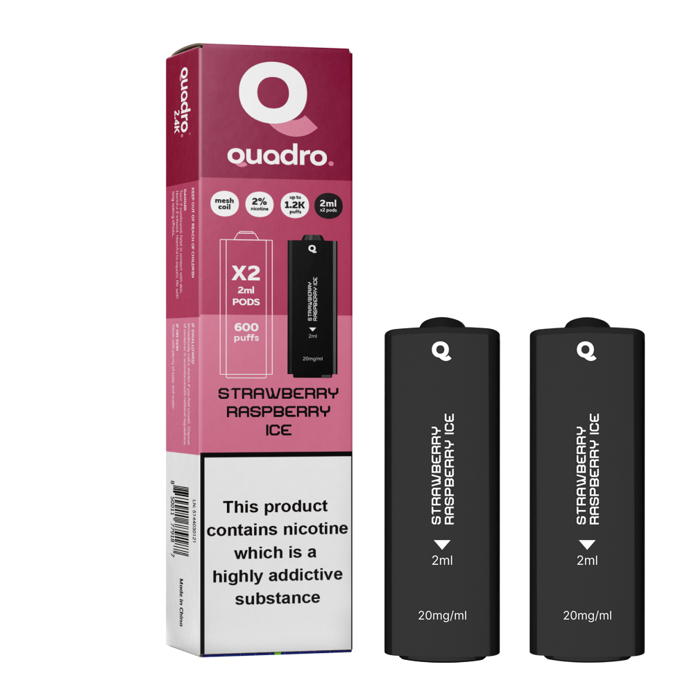 QUADRO 2PK PODS STRAWBERRY RASPBERRY ICE (10)