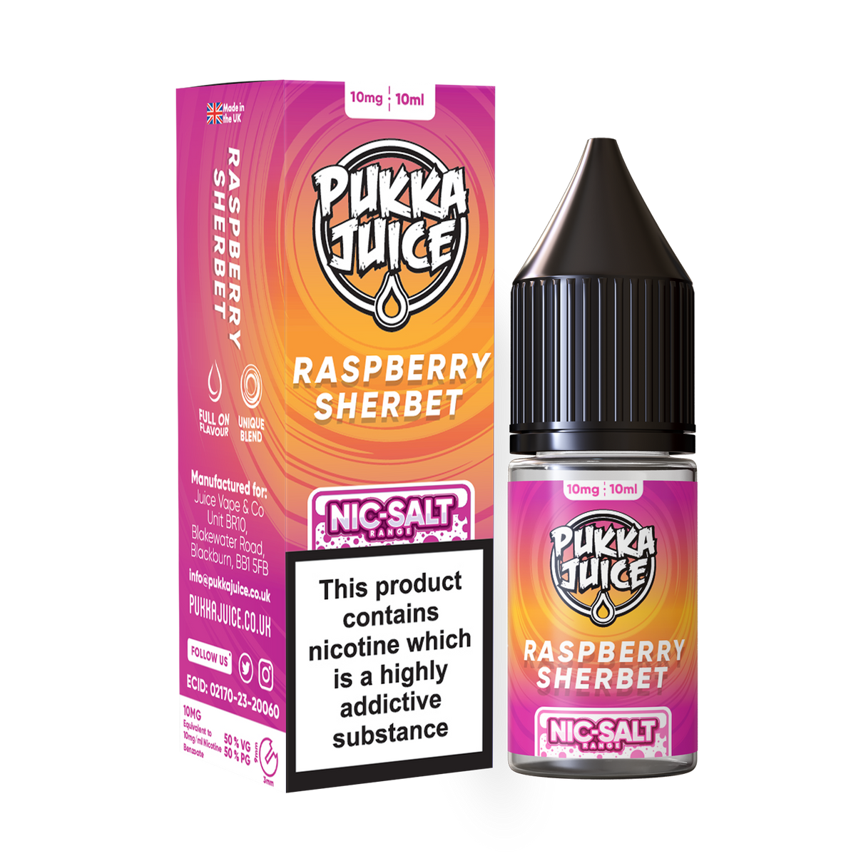 PUKKA JUICE 10ML NIC SALT RASPBERRY SHERBET (10)