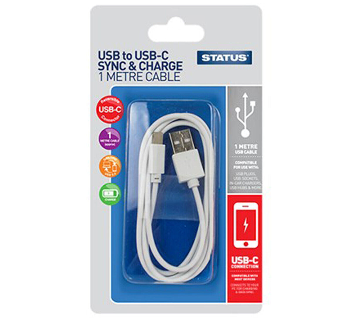 STATUS USB to USB-C SYNC & CHARGE CABLE 1M