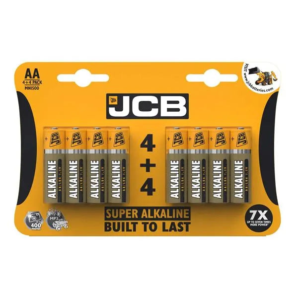 JCB AA SUPER ALKALINE BATTERIES - PACK OF 4+4 (12)