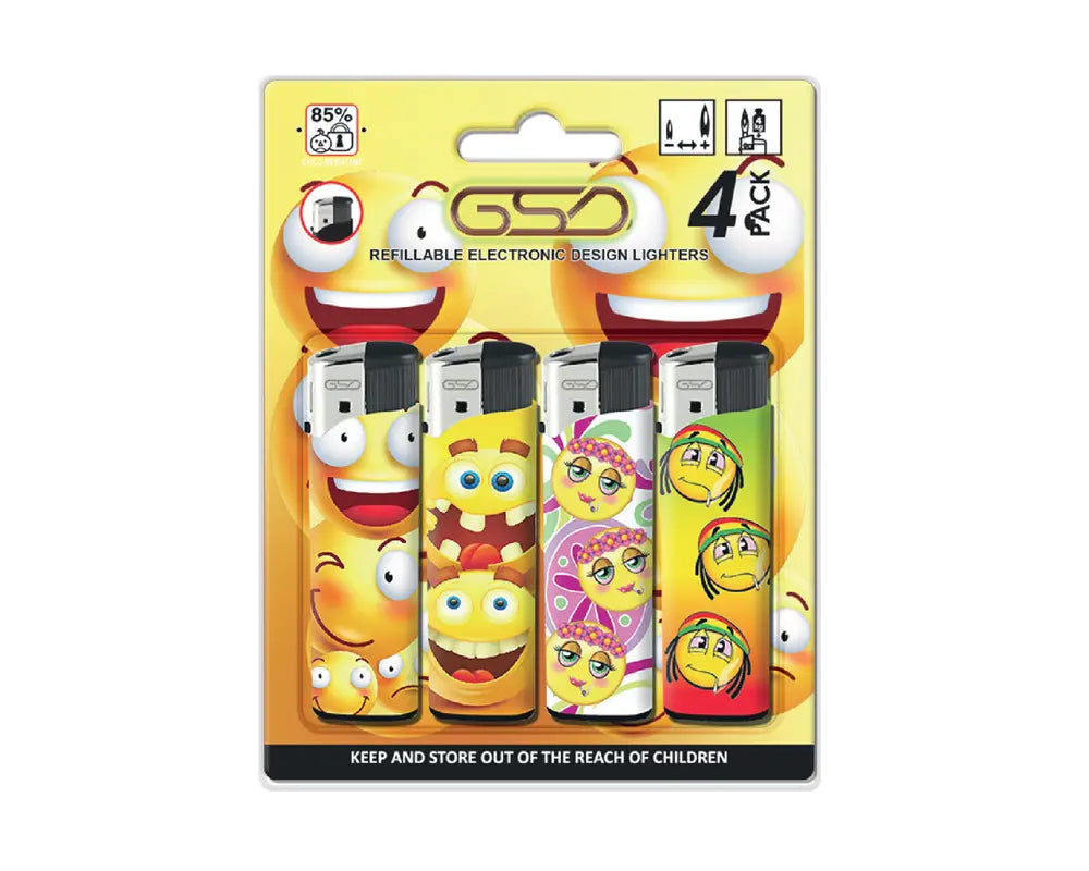 GSD LIGHTERS PACK ELECTRONIC EMOJI 4’S – 12PK