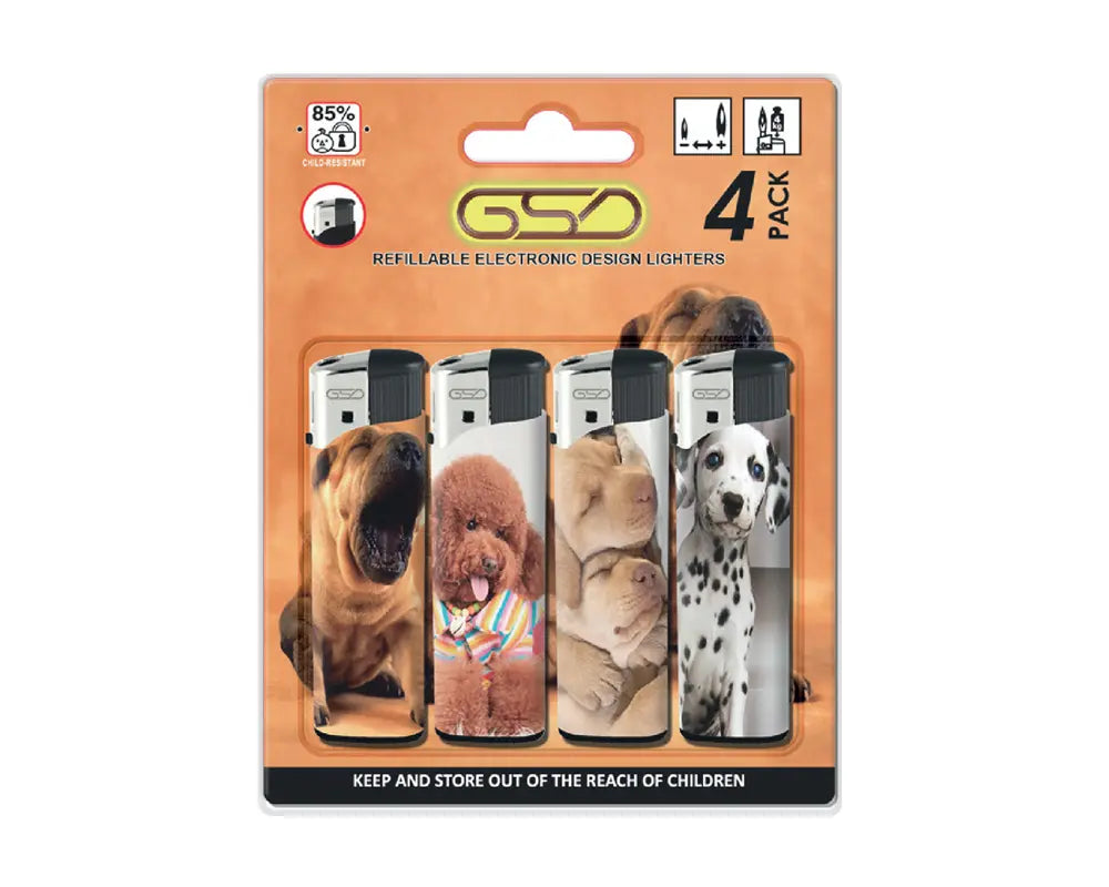 GSD LIGHTERS PACK ELECTRONIC DOGS 4’S – 12PK