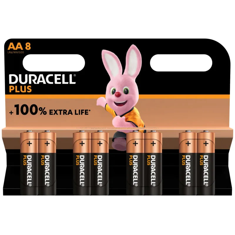 DURACELL PLUS 100% EXTRA LIFE ALKALINE AA - 8 PACK (12)